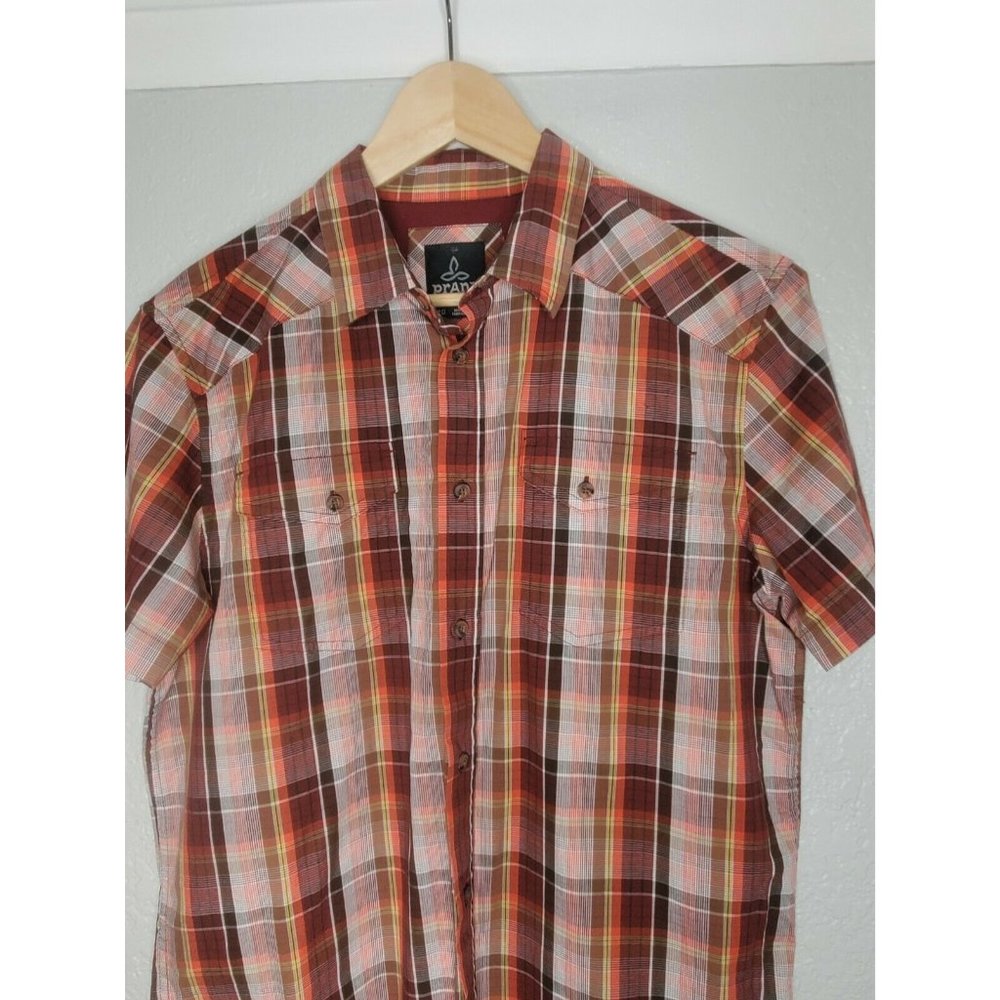 Prana Breathe Short Sleeve Men's Button Up Shirt Size Med Neutral Colors